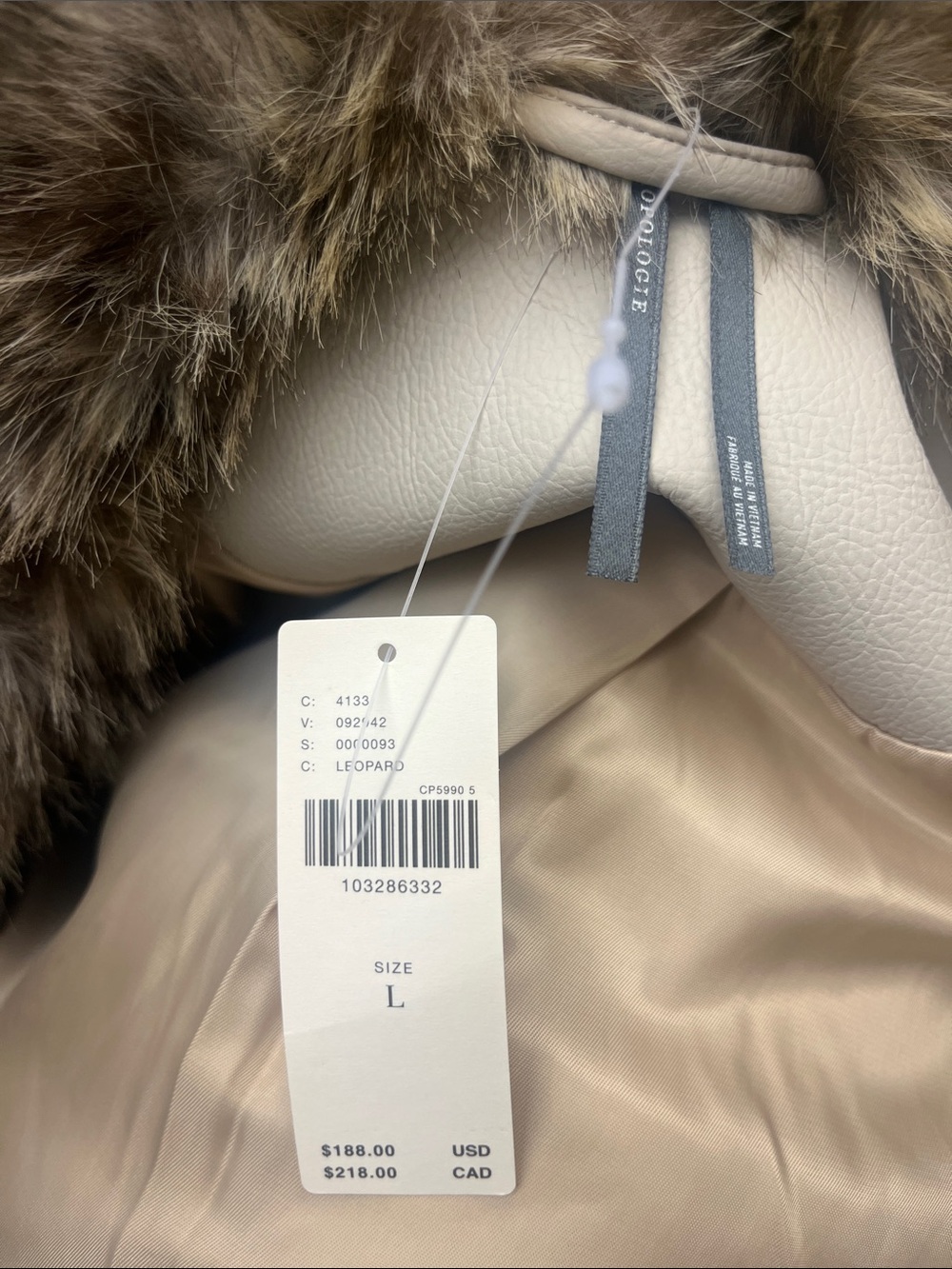 Anthropologie Cream Teddy Jacket with Brown Leopard Faux Fur Trim
